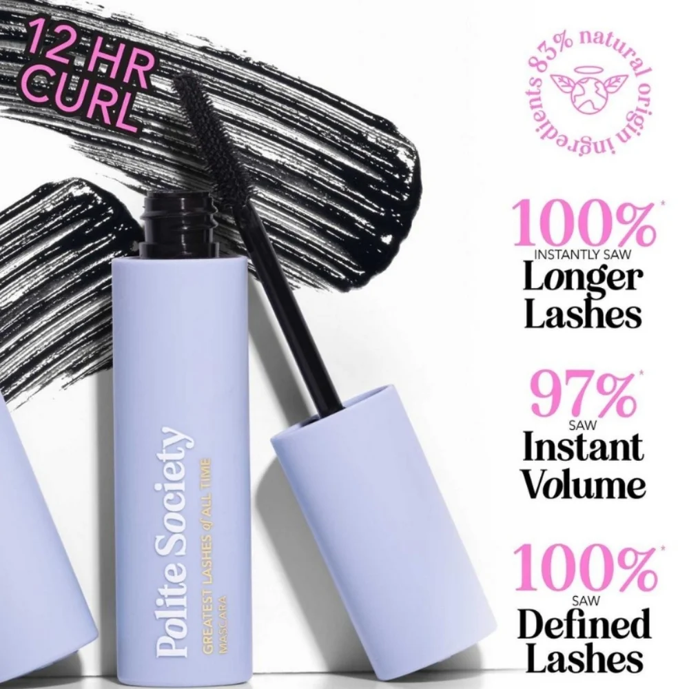 POLITE SOCIETY GREATEST LASHES OF ALL TIME VOLUMIZING & LENGTHENING MASCARA.